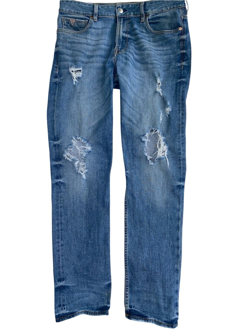 Guess Men's Distressed Blue Straight-Leg Jeans 34X32